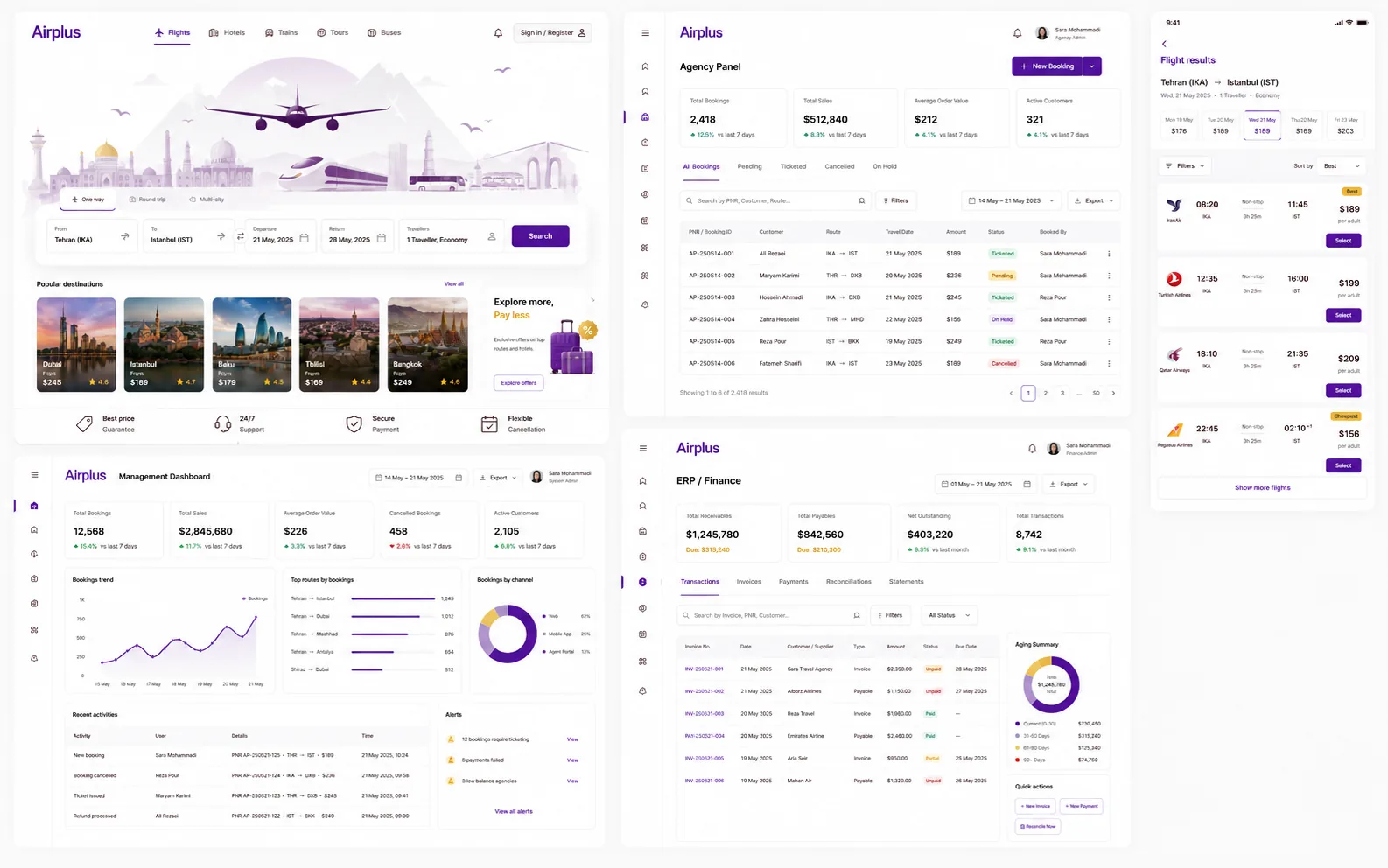 Airplus — panel and ERP views